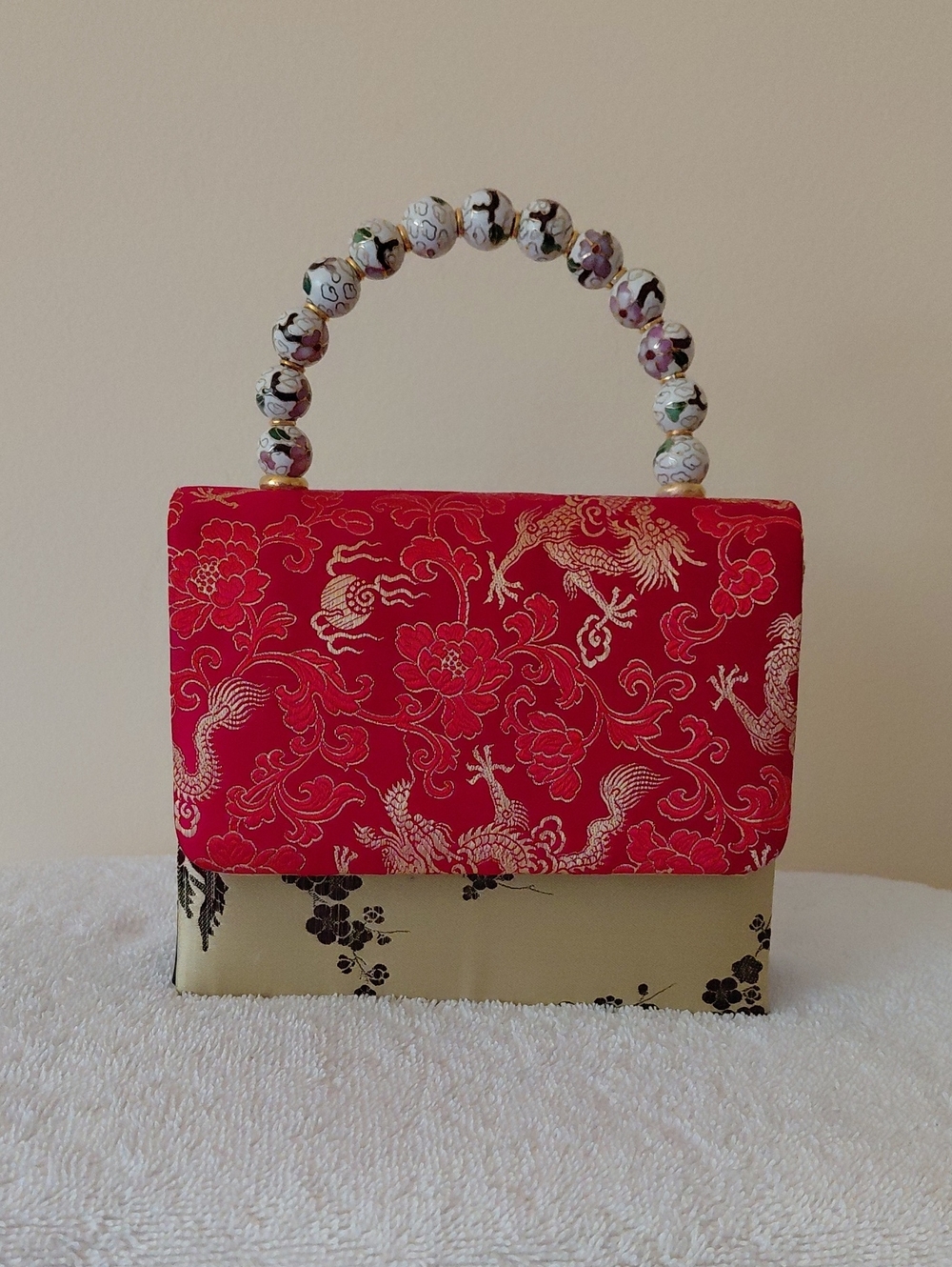 Red and Gold Brocade Mini Top-Handle Bag